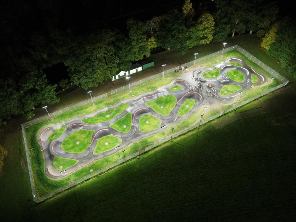 Hawick Pump Track illuminated at night