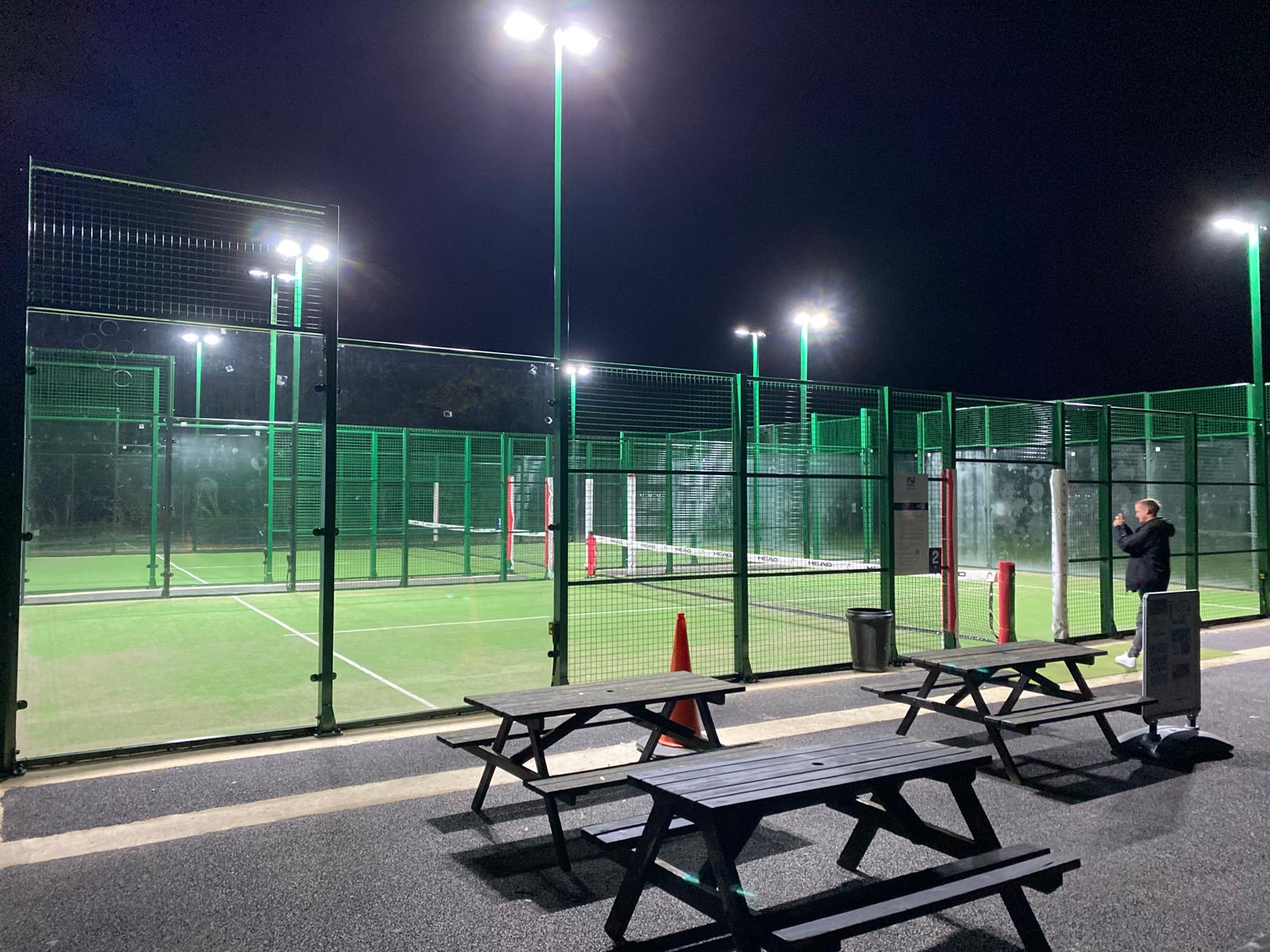 Floodlit outdoor tennis courts